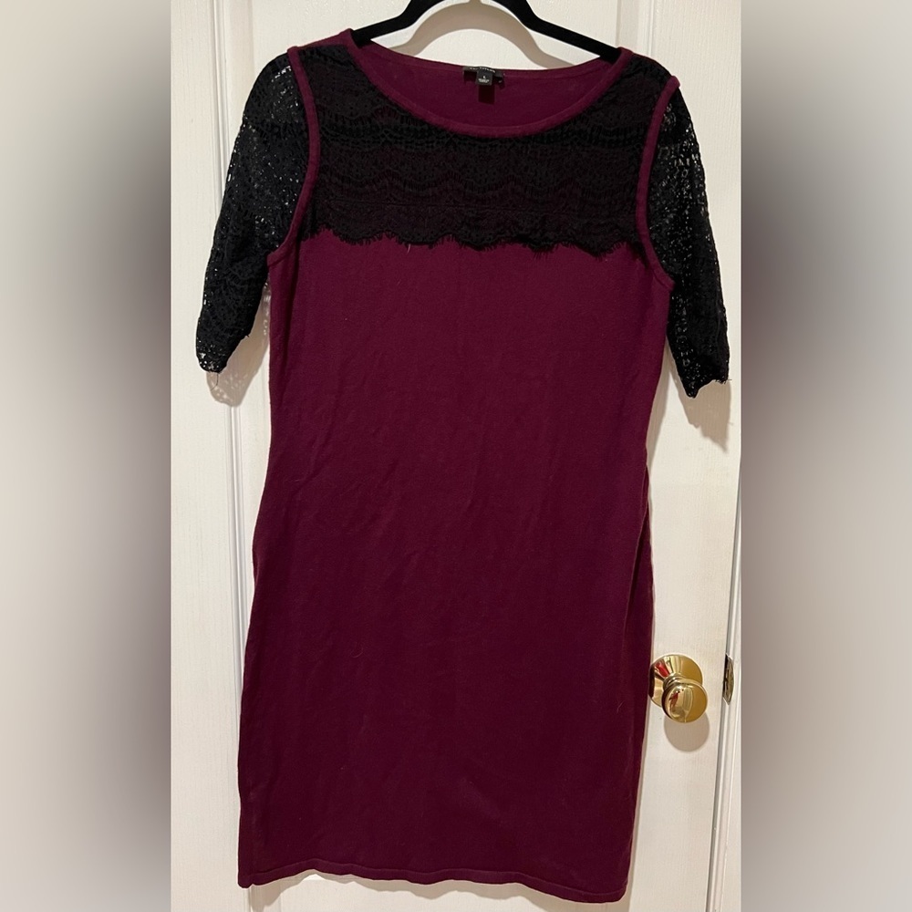 Ann Taylor Lace Up Knit Sheath Dress Short Sleeve Plum Women’s large